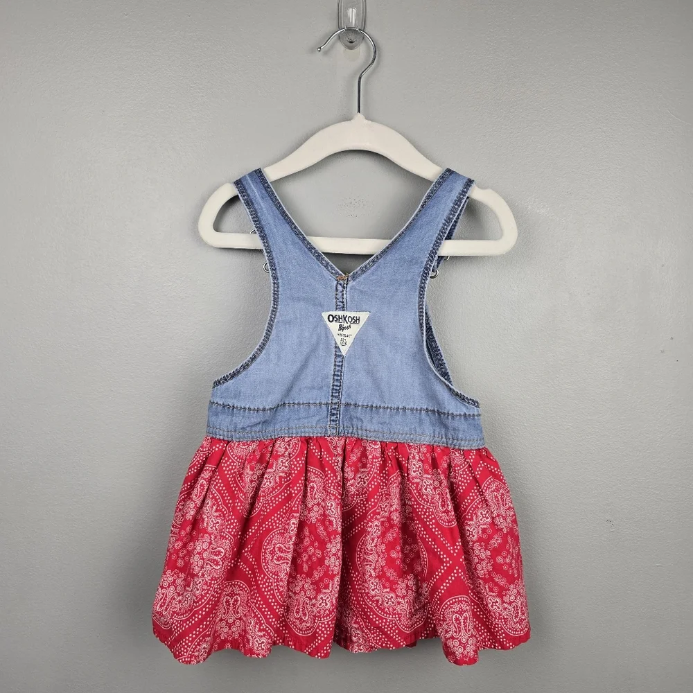 OshKosh B'gosh‎ Baby Overall Dress Denim Red Paisley Bandana Skirt Toddler 18M